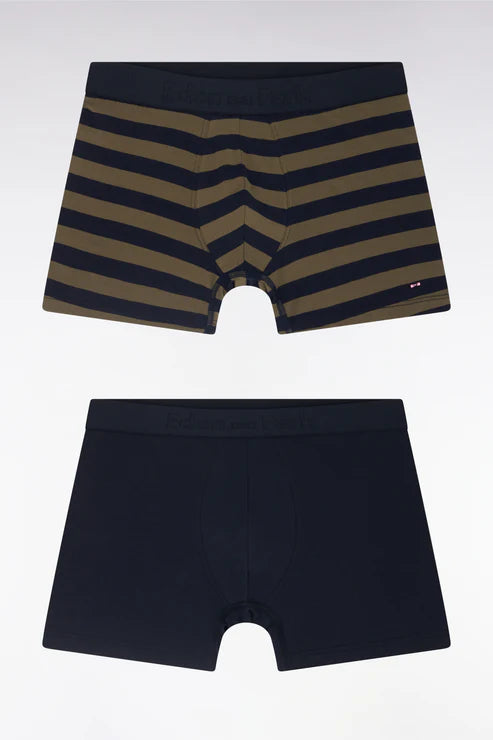 Eden Park - Lot de deux boxers unis et cerclés marine et kaki