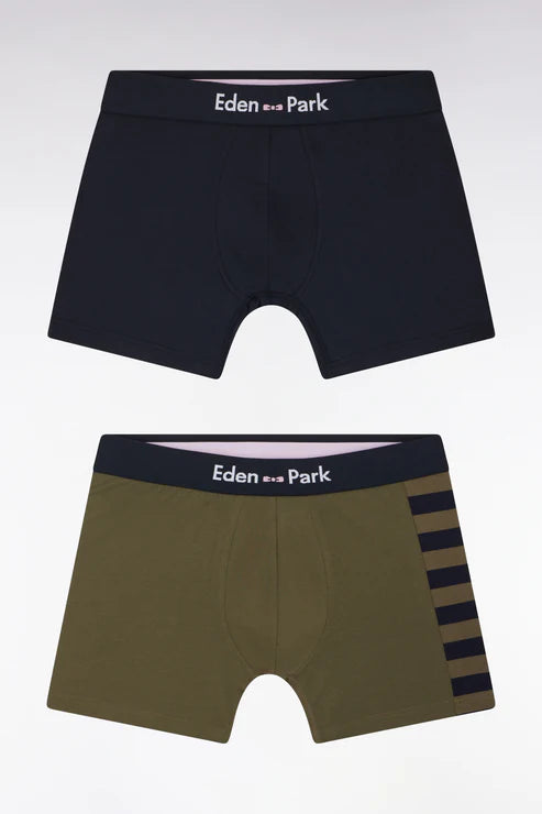 Eden Park - Lot de deux boxers marine et kaki détails cerclés