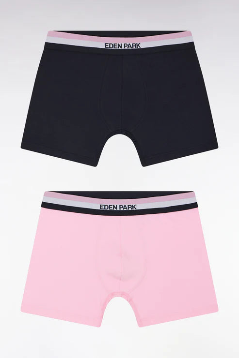 Eden Park - Lot de deux boxers tricolore marine et rose
