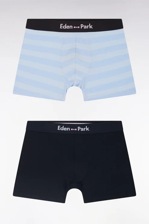 Eden Park - Lot de deux boxers marine et cerclé ciel