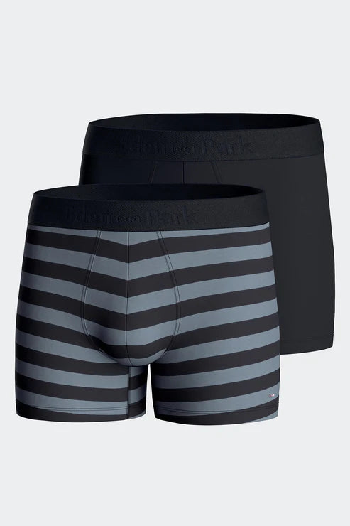Eden Park - Lot de deux boxers unis et cerclés marine et gris