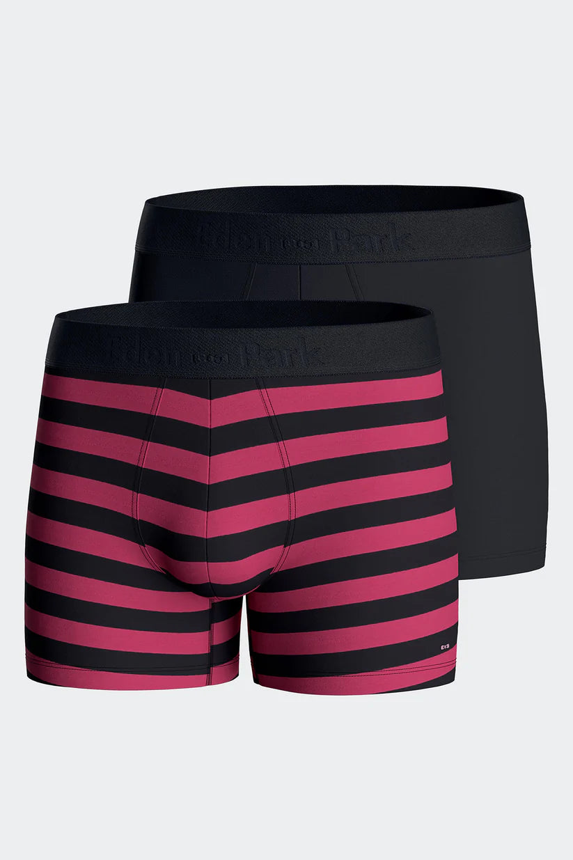 Eden Park - Lot de deux boxers unis et cerclés marine et fuchsia
