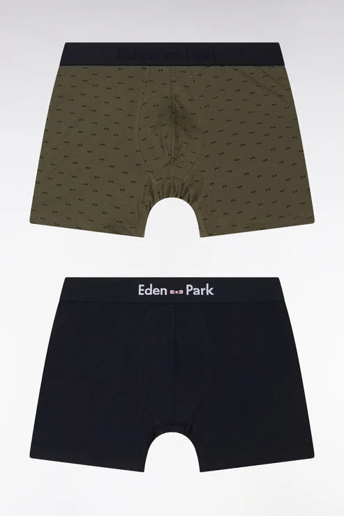 Eden Park - Lot de deux boxers unis et imprimés marine et kaki